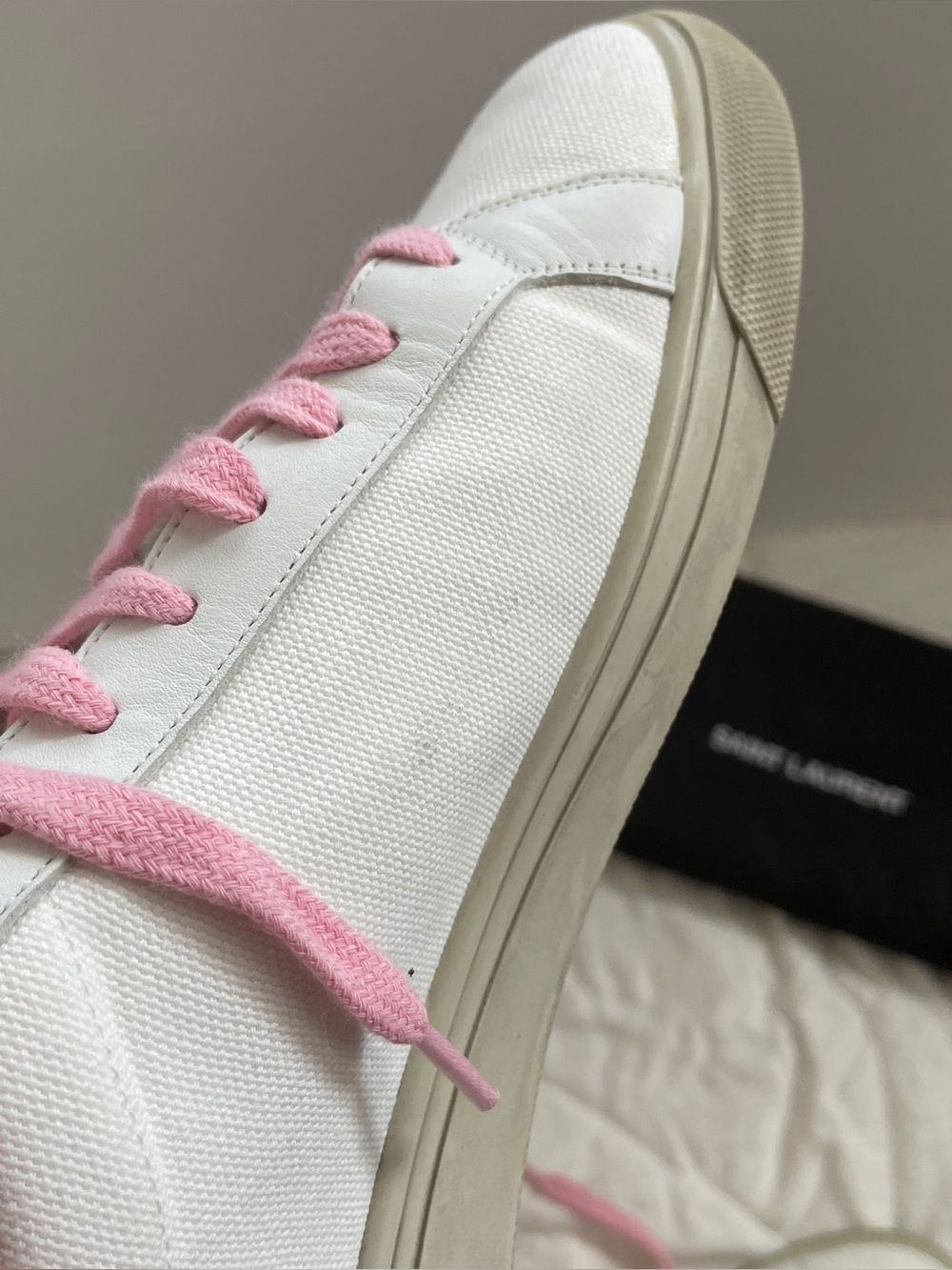 Saint Laurent Pink and White leather-trimmed Canvas Sneakers - Picture 11 of 14